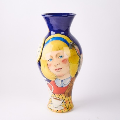 A Julie Ford Painted Alice in Wonderland Large Vase