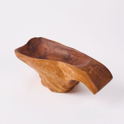 A Carved Kauri Bowl With A Carved Crucifix