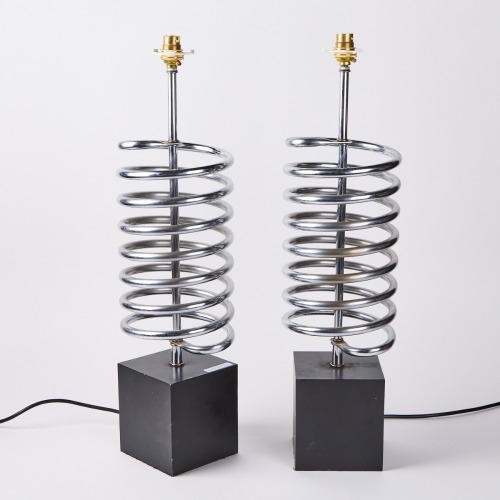 A Pair of Chrome Spring Coil Lamps by Robery Sonneman
