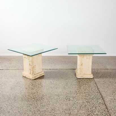 A Pair Of Fossil Stone Classical Plinth Side Tables