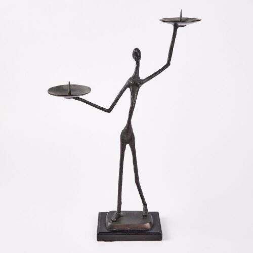 A Metal Figural Double Candle Holder On Plinth
