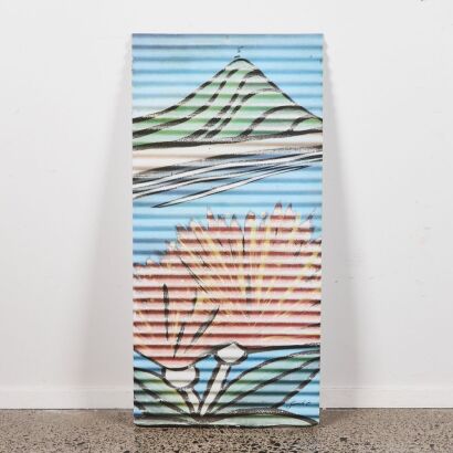 A New Zealand Corogated Iron Art Pohutukawa and Rangitoto oil