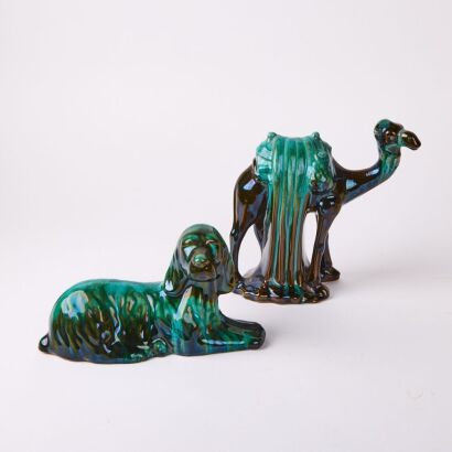 A Pair of Green Glaze Chinese Pottery Ornaments