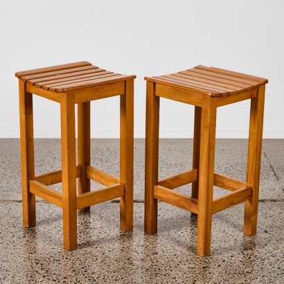 A Pair Of Solid Rimu Barstools