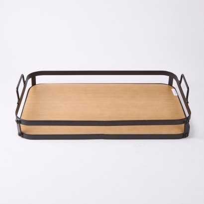 A Metal and Oak Serving Tray