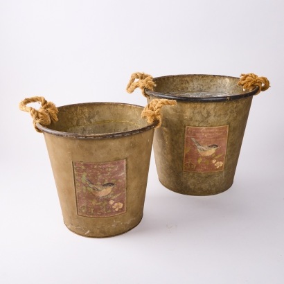 A Pair of Steel French Country Buckets