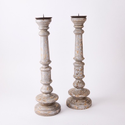 A Pair of Large Aged Candleholders