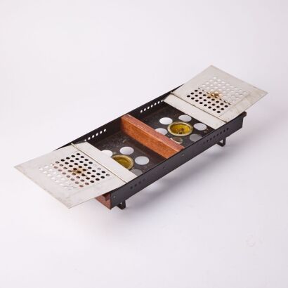 A Danish Dish Warmer made from Stainless Steel and Wood