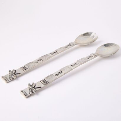 A Pair of Seagull Pewter Dragonfly Salad Servers