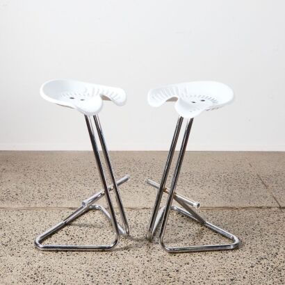 A Pair Of Seventies Cast Aluminium And Chromed Steel Tractor Stools