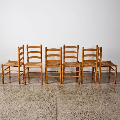 A Set of Six Quaker Wood & Cord Dining Chairs