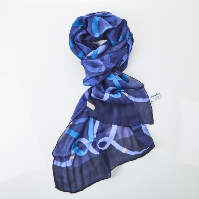 Salvatore Ferragamo, Navy 100% Silk Vale Scarf with Box