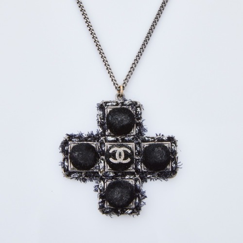 Chanel, Black Velvet Gunmetal Cross Pendant