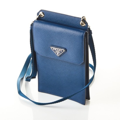 Prada, Saffiano Leather Bluette Phone Case with Box