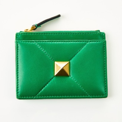 Valentino, Garavani Green Leather Stud Card Wallet