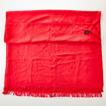 Hermès, Red Cashmere Silk Fringed Scarf