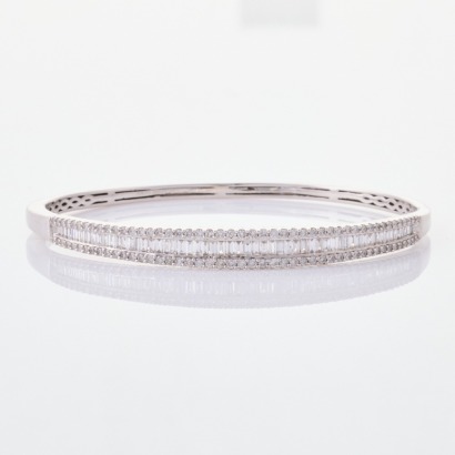 14ct White Gold, Channel Set 2.00ct Diamond Hinged Bangle