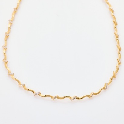 14ct Yellow Gold, 44cm Modern Necklace with Cubic Zirconia Stones