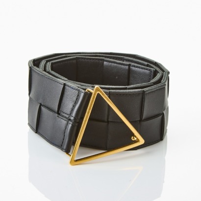 Bottega Veneta, Black Maxi Intrecciato Leather 85cm Belt