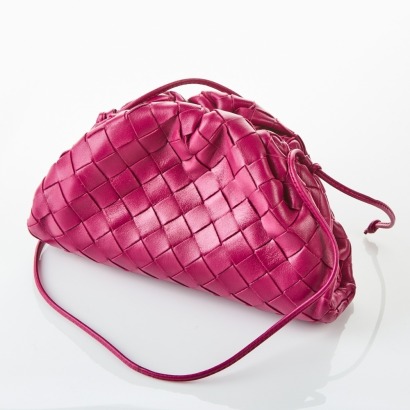 Bottega Veneta, Berry Intrecciato Leather Mini Pouch Bag