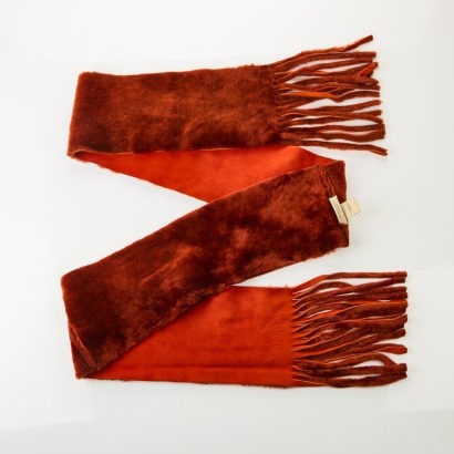 Burberry, 100% Shearling Cognac Tassle Scarf