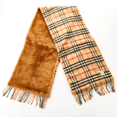 Burberry, Camel House Check Reversible100% Cashmere / 100%Shearling Scarf