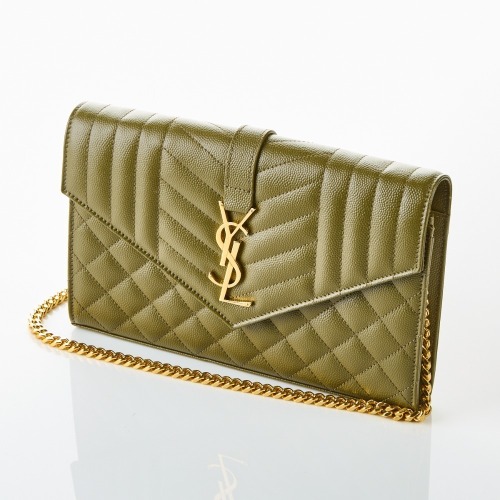 Yves Saint Laurent, Khaki Matelasse Leather Medium Envelope Chain Bag