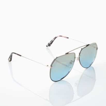 Tom Ford Aviator Silver Metal and Blue Sunglasses with Box