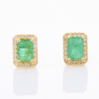 18ct Yellow Gold, Modern, 1.10ct Emerald / .22ct Diamond Earrings