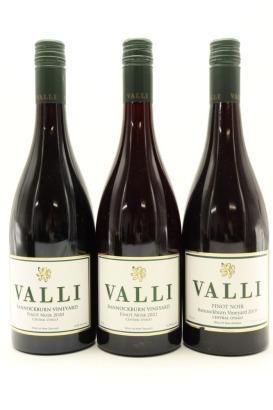 (1) 2019 - 2021 Valli Bannockburn Vineyard Pinot Noir Vertical, Central Otago, 3 Bottles Sold as One Lot