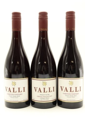 (1) 2019 - 2021 Valli Gibbston Vineyard Pinot Noir Vertical, Central Otago, 3 Bottles Sold as One Lot