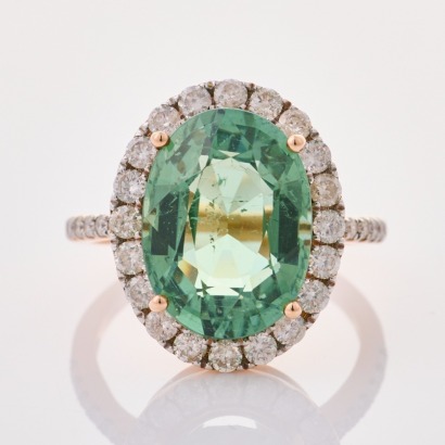 14ct Rose Gold, Modern, 6.28ct Tourmaline / .83ct Diamond Cocktail Ring