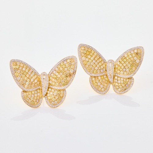 14ct Yellow Gold, 6.82ct Diamond Set, Large Butterfly Earrings