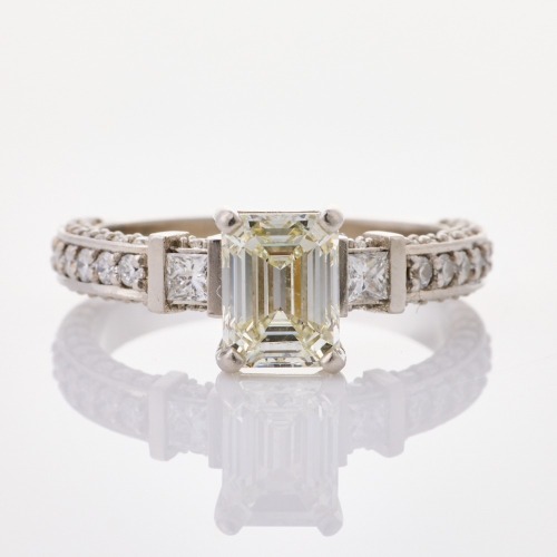 Platinum, 1.53ct Emerald Cut / .58ct Diamond Ring, GIA certified