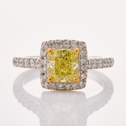 Sutcliffe, Platinum / 18ct Yellow Gold, 1.21ct Fancy Intense Yellow / .44ct Diamond Ring