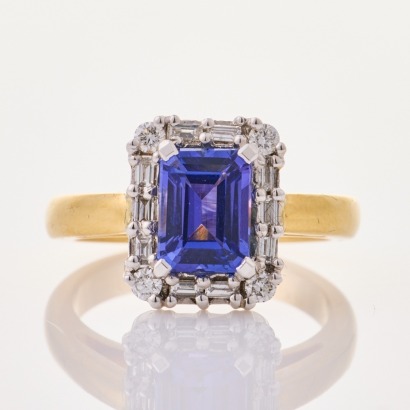 18ct White Gold, 1.80ct Tanzanite / .34ct Diamond Ring