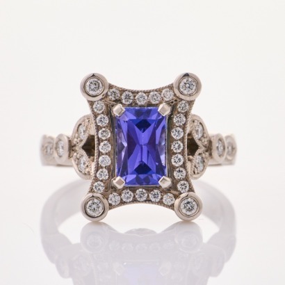 18ct White Gold, Modern, 1.60ct Tanzanite / .47ct Diamond Ring