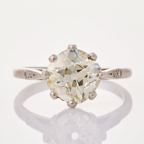 Estate, Platinum, 3.20ct Cushion Cut Diamond Ring