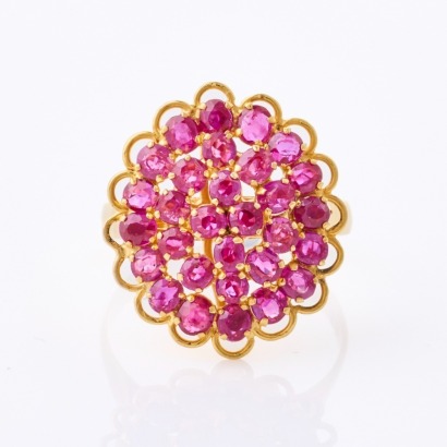 19ct Yellow Gold, Modern, Oval Mixed Cut Burmese Ruby Ring