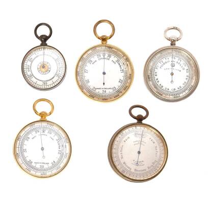 An Assortment of Five Victorian Pocket Barometers
