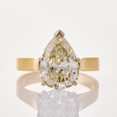 18ct Yellow Gold, Handmade, 2.48ct Pear Cut Diamond Solitaire Ring