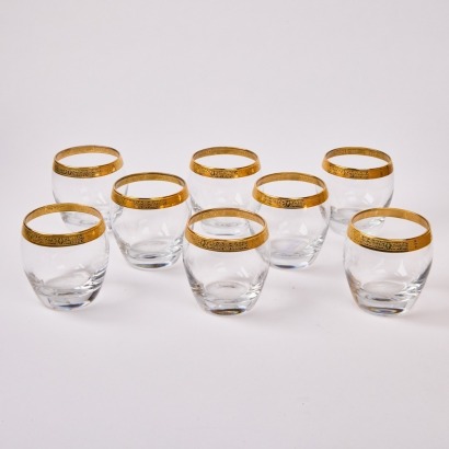 A Set Of Eight 24K Gold Rim Whiskey Tumblers