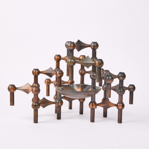 A Rare And Werner Bronze Stoff S22 Candelabra And Model S44 Bowl By Nagel