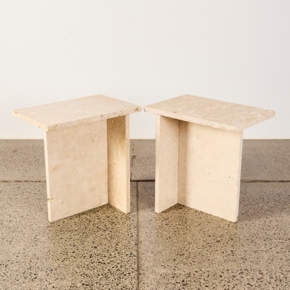 A Pair of Travertine Side Tables