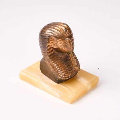 A Vintage Bronze King Tutankhamun Bust On Onyx Base