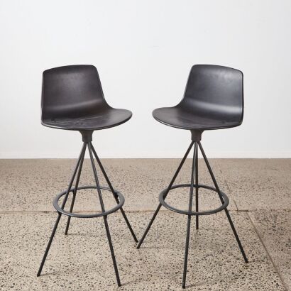 A Pair Of Black Lotus High Stools By Enea