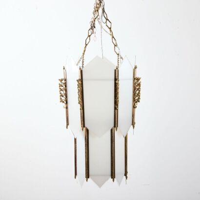 An Art Deco Two Tier Glass Panel Chandelier With Ziggurat Details C.1920