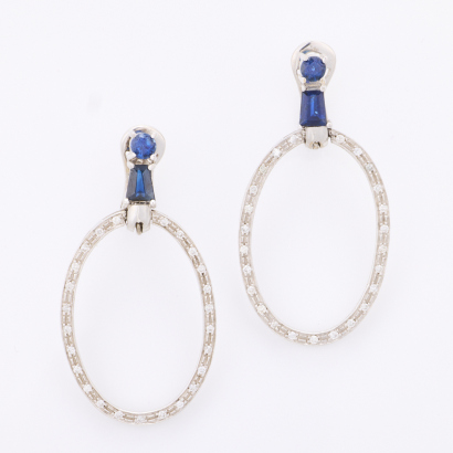 18ct White Gold, 1.26ct Sapphire / .42ct Diamond Drop Earrings