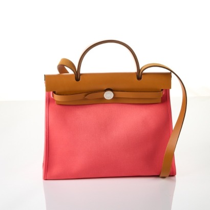 Hermès, Natural Vache Hunter Rose Azalée Toile Officier Herbag Zip 31