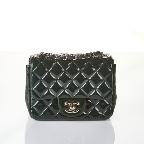 Chanel, Mini Patent Leather Blue Square Flap Bag